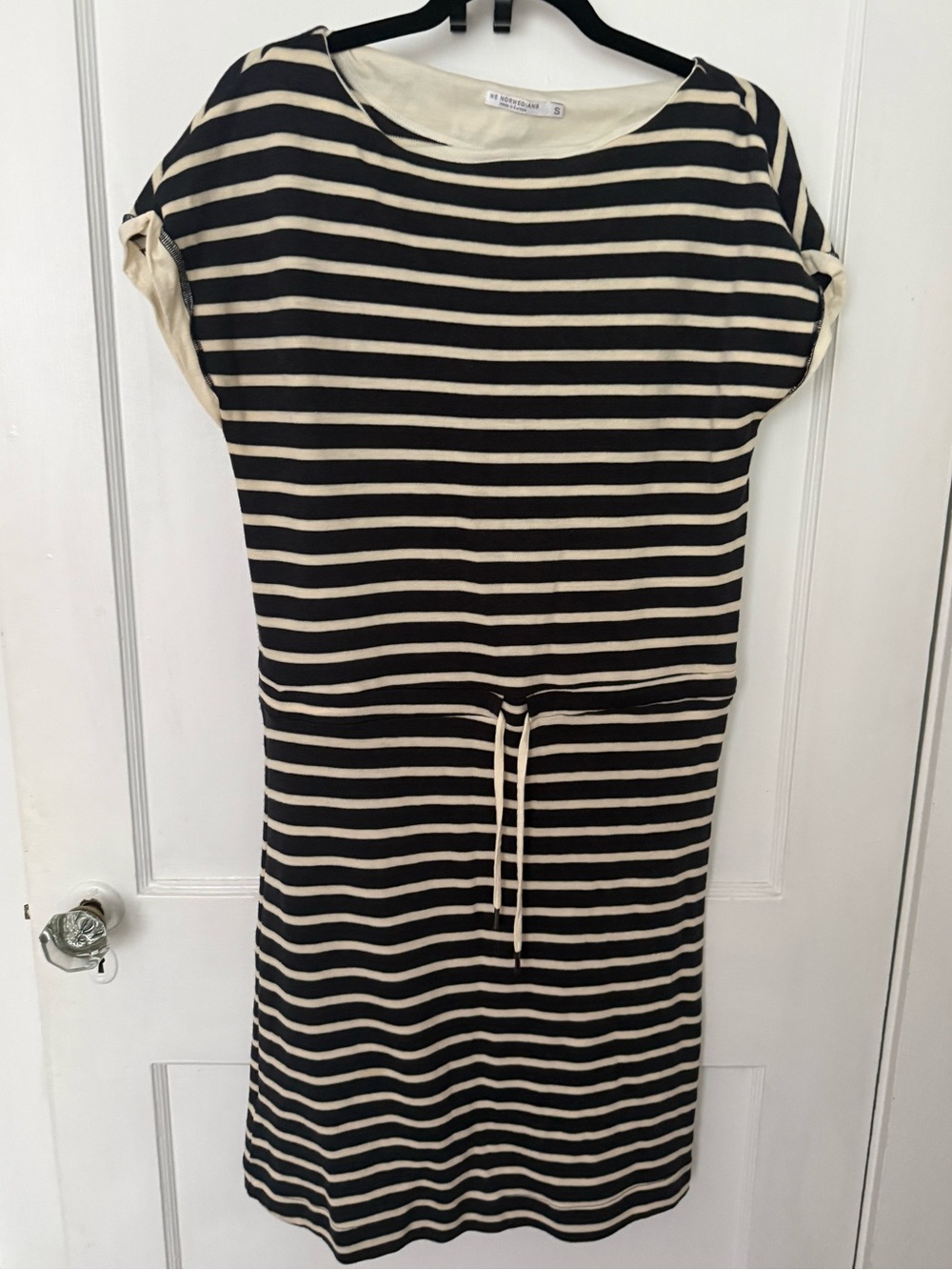 We Norwegians Striped Black and Cream Merino Wool Dress